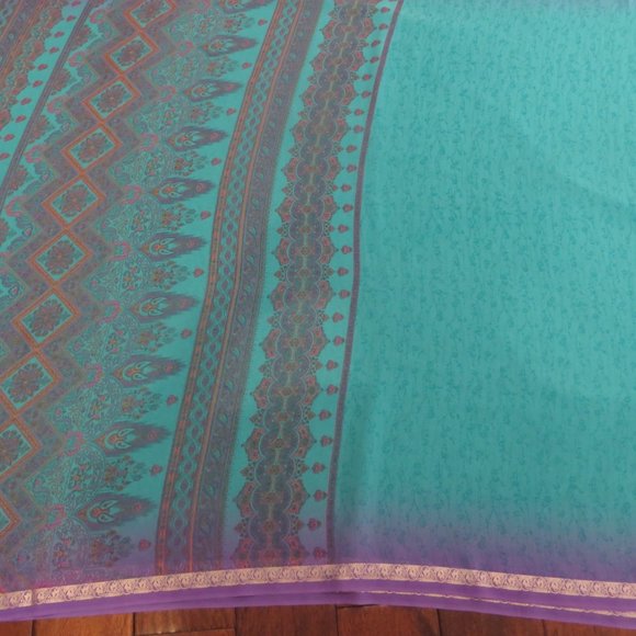 blue sari / 6 yards fabric - Picture 2 of 6